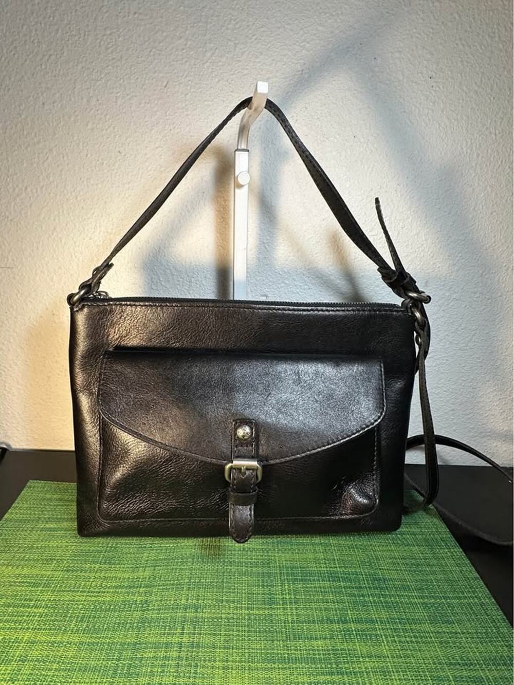 Patricia Nash Kirby Black Full-Grain Leather Crossbody Bag – East/West Handbag
